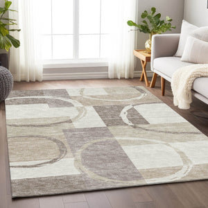 HomeRoots 10' Geometric Ivory Beige Taupe Washable Area Rug - Durable, UV Protected, Perfect for High-Traffic Homes 675084