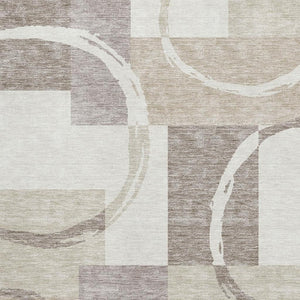HomeRoots 10' Geometric Ivory Beige Taupe Washable Area Rug - Durable, UV Protected, Perfect for High-Traffic Homes 675084