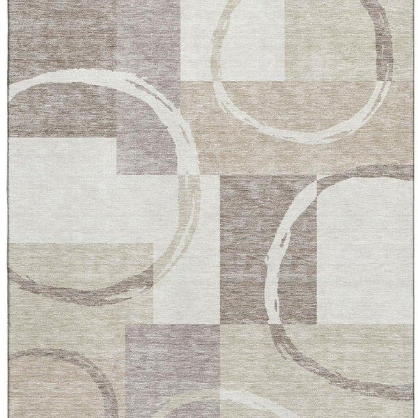 HomeRoots 10' Geometric Ivory Beige Taupe Washable Area Rug - Durable, UV Protected, Perfect for High-Traffic Homes 675084