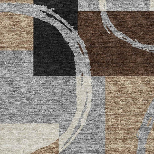 HomeRoots 5' X 8' Modern Pewter Gray & Black Geometric Area Rug - Washable, UV Resistant, Family-Friendly Design 675086