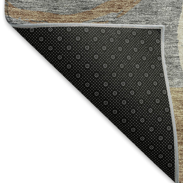 HomeRoots 8' Modern Pewter Gray & Black Geometric Round Rug - Washable, Stain-Resistant, UV Protected Design 675087