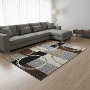 HomeRoots 8' X 10' Modern Pewter Gray & Black Geometric Area Rug - Washable, UV Protected, Durable & Stylish 675088