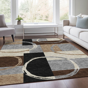 HomeRoots 8' X 10' Modern Pewter Gray & Black Geometric Area Rug - Washable, UV Protected, Durable & Stylish 675088