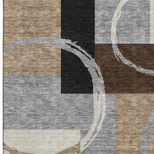 HomeRoots 8' X 10' Modern Pewter Gray & Black Geometric Area Rug - Washable, UV Protected, Durable & Stylish 675088