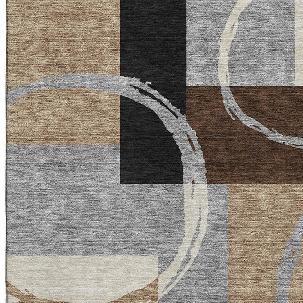 HomeRoots 8' X 10' Modern Pewter Gray & Black Geometric Area Rug - Washable, UV Protected, Durable & Stylish 675088