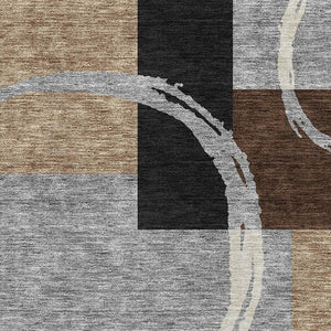 HomeRoots 9' X 12' Stylish Pewter Gray & Black Geometric Area Rug - Washable, UV Protected, Stain-Resistant Design 675089