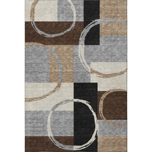 HomeRoots 9' X 12' Stylish Pewter Gray & Black Geometric Area Rug - Washable, UV Protected, Stain-Resistant Design 675089