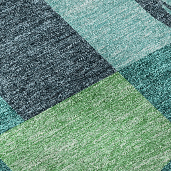 HomeRoots 5' Geometric Teal, Ivory & Green Area Rug - Washable, UV-Protected, Stylish for Any Space! 675092