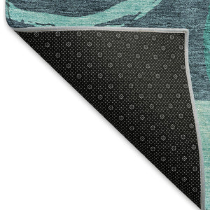 HomeRoots 8' Teal Geometric Washable Round Rug with Stain Resistance & UV Protection for Busy Homes 675093