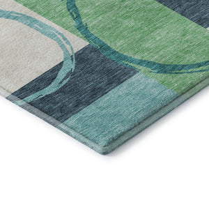 HomeRoots 10' X 14' Teal Ivory Green Geometric Washable Area Rug - Durable, UV Protected & Easy-Care Design 675096