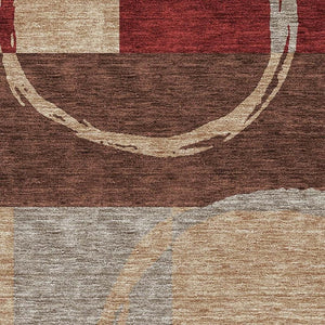 HomeRoots 5' X 8' Stylish Wheat Burgundy Gray Geometric Area Rug - Durable, Stain Resistant & UV Protected! 675098