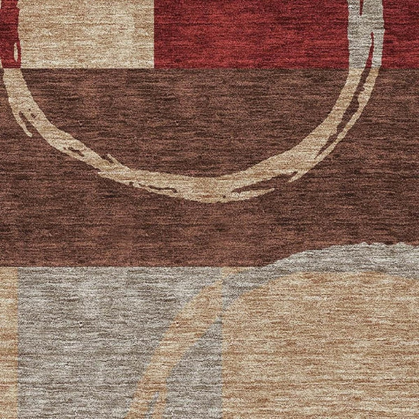 HomeRoots 5' X 8' Stylish Wheat Burgundy Gray Geometric Area Rug - Durable, Stain Resistant & UV Protected! 675098