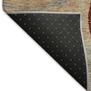 HomeRoots 8' Stylish Wheat Burgundy and Gray Geometric Round Rug - Washable, UV-Protected & Durable Design 675099