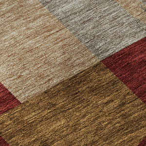 HomeRoots 8' Stylish Wheat Burgundy and Gray Geometric Round Rug - Washable, UV-Protected & Durable Design 675099