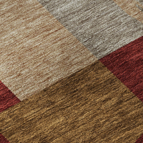 HomeRoots 8' Stylish Wheat Burgundy and Gray Geometric Round Rug - Washable, UV-Protected & Durable Design 675099