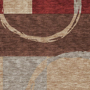 HomeRoots 8' X 10' Wheat Burgundy Gray Geometric Area Rug - Washable, UV Protected, Stain-Resistant Design 675100