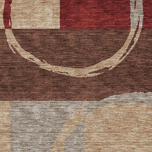 HomeRoots 9' X 12' Washable Wheat Burgundy Gray Geometric Area Rug - Durable, Stain Resistant & UV Protected! 675101