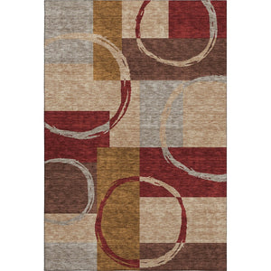 HomeRoots 10' X 14' Washable Area Rug in Wheat, Burgundy & Gray - UV-Protected, Durable, Stylish Design! 675102