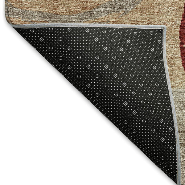HomeRoots 10' X 14' Washable Area Rug in Wheat, Burgundy & Gray - UV-Protected, Durable, Stylish Design! 675102