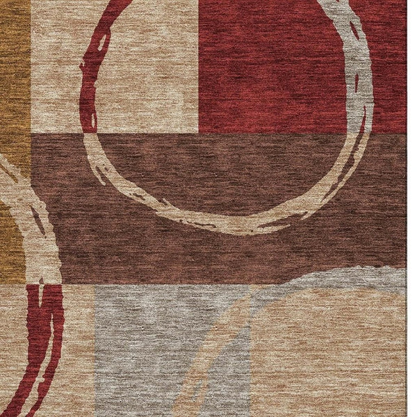HomeRoots 10' X 14' Washable Area Rug in Wheat, Burgundy & Gray - UV-Protected, Durable, Stylish Design! 675102