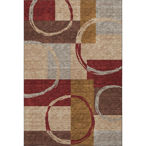 HomeRoots 10' X 14' Washable Area Rug in Wheat, Burgundy & Gray - UV-Protected, Durable, Stylish Design! 675102