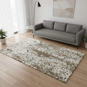 HomeRoots 5' X 8' Abstract Washable Area Rug in Brown, Ivory, and Beige with Stain Resistance & UV Protection 675104