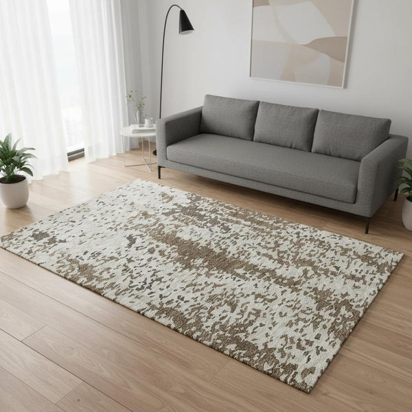 HomeRoots 5' X 8' Abstract Washable Area Rug in Brown, Ivory, and Beige with Stain Resistance & UV Protection 675104