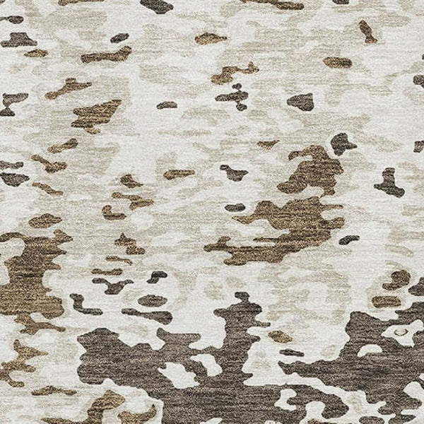 HomeRoots 5' X 8' Abstract Washable Area Rug in Brown, Ivory, and Beige with Stain Resistance & UV Protection 675104
