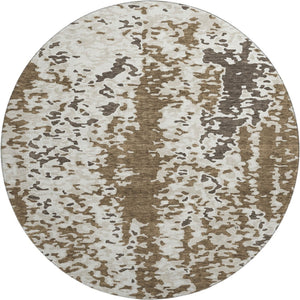 HomeRoots 8' Abstract Brown Ivory Beige Round Rug - Washable, UV Protected, Modern Design for Any Space 675105