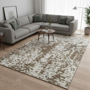 HomeRoots 8' X 10' Abstract Washable Area Rug in Brown, Ivory & Beige - UV Protected, Stain-Resistant Design 675106