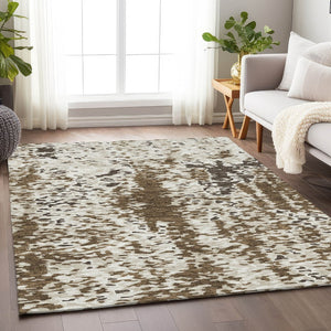 HomeRoots 8' X 10' Abstract Washable Area Rug in Brown, Ivory & Beige - UV Protected, Stain-Resistant Design 675106