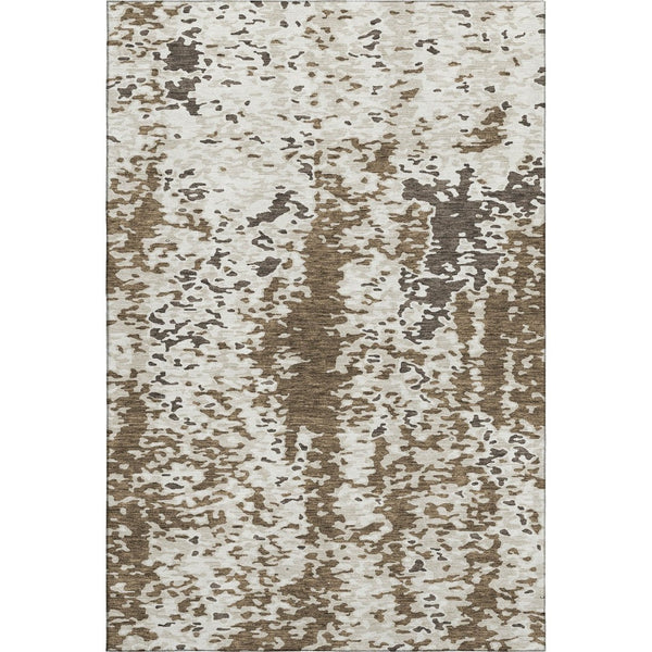 HomeRoots 8' X 10' Abstract Washable Area Rug in Brown, Ivory & Beige - UV Protected, Stain-Resistant Design 675106