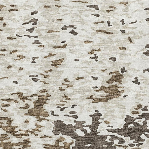 HomeRoots 8' X 10' Abstract Washable Area Rug in Brown, Ivory & Beige - UV Protected, Stain-Resistant Design 675106