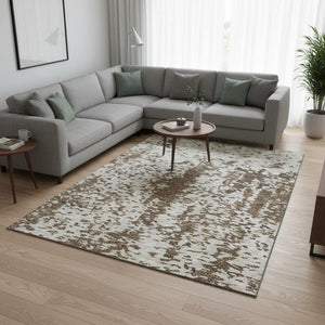 HomeRoots 9' X 12' Abstract Washable Area Rug in Brown, Ivory & Beige with UV Protection for Busy Homes 675107