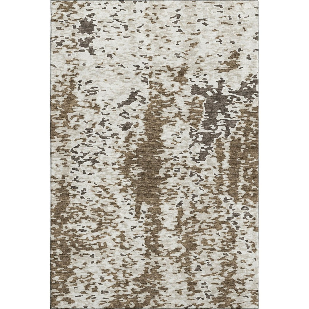 HomeRoots 9' X 12' Abstract Washable Area Rug in Brown, Ivory & Beige with UV Protection for Busy Homes 675107
