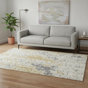 HomeRoots 5' Modern Gold Ivory Gray Abstract Washable Area Rug with UV Protection for Homes with Kids & Pets 675110