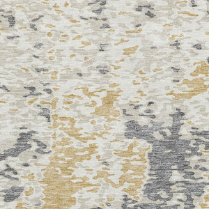 HomeRoots 5' Modern Gold Ivory Gray Abstract Washable Area Rug with UV Protection for Homes with Kids & Pets 675110