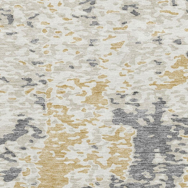 HomeRoots 5' Modern Gold Ivory Gray Abstract Washable Area Rug with UV Protection for Homes with Kids & Pets 675110
