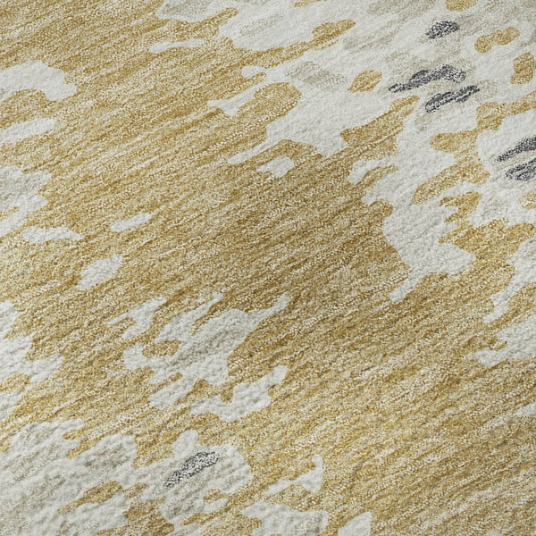 HomeRoots 8' Gold Ivory and Gray Abstract Washable Round Rug - Durable, Stylish, UV Protected for Modern Spaces 675111