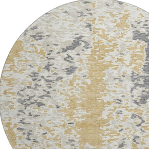 HomeRoots 8' Gold Ivory and Gray Abstract Washable Round Rug - Durable, Stylish, UV Protected for Modern Spaces 675111