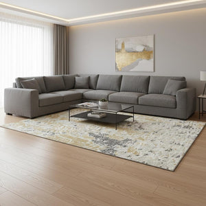 HomeRoots 8' X 10' Gold Ivory Gray Abstract Washable Area Rug - Durable, UV Protected, Modern Style for Families 675112