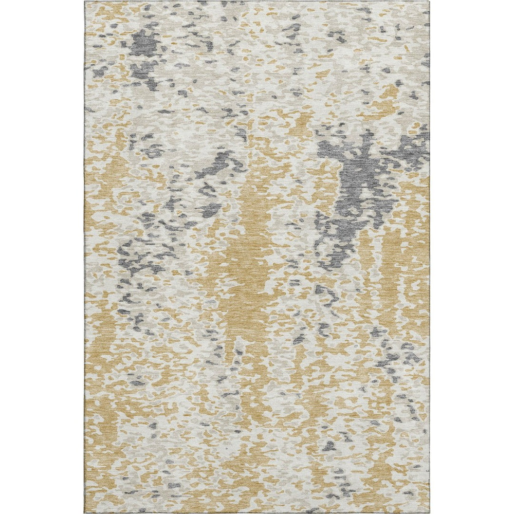 HomeRoots 8' X 10' Gold Ivory Gray Abstract Washable Area Rug - Durable, UV Protected, Modern Style for Families 675112