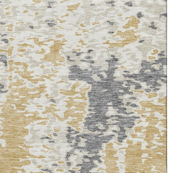 HomeRoots 9' X 12' Gold Ivory and Gray Abstract Area Rug – Washable, Stain-Resistant, UV-Protected Design for Homes 675113