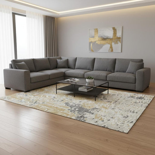 HomeRoots 10' Gold Ivory Gray Abstract Washable Area Rug - Durable, Stain Resistant, UV Protected for Families 675114