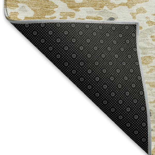 HomeRoots 10' Gold Ivory Gray Abstract Washable Area Rug - Durable, Stain Resistant, UV Protected for Families 675114