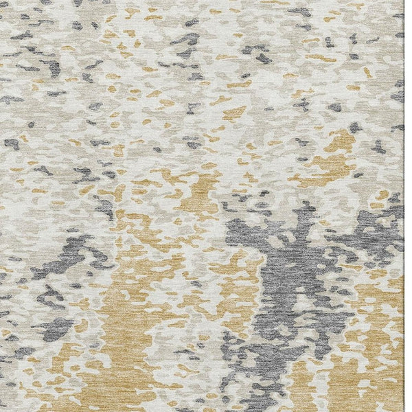 HomeRoots 10' Gold Ivory Gray Abstract Washable Area Rug - Durable, Stain Resistant, UV Protected for Families 675114
