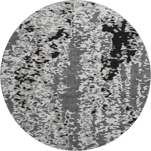 HomeRoots 8' Modern Gray Silver Black Abstract Washable Round Rug with UV Protection for High Traffic Areas 675117