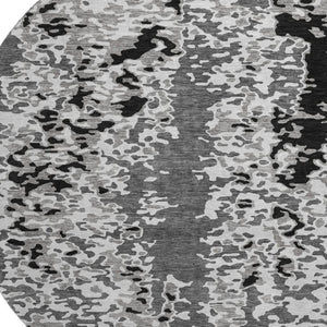 HomeRoots 8' Modern Gray Silver Black Abstract Washable Round Rug with UV Protection for High Traffic Areas 675117