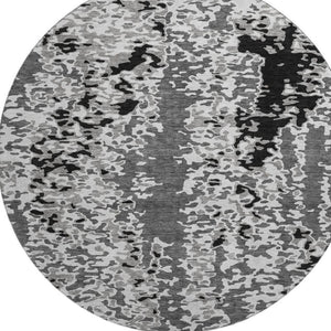 HomeRoots 8' Modern Gray Silver Black Abstract Washable Round Rug with UV Protection for High Traffic Areas 675117