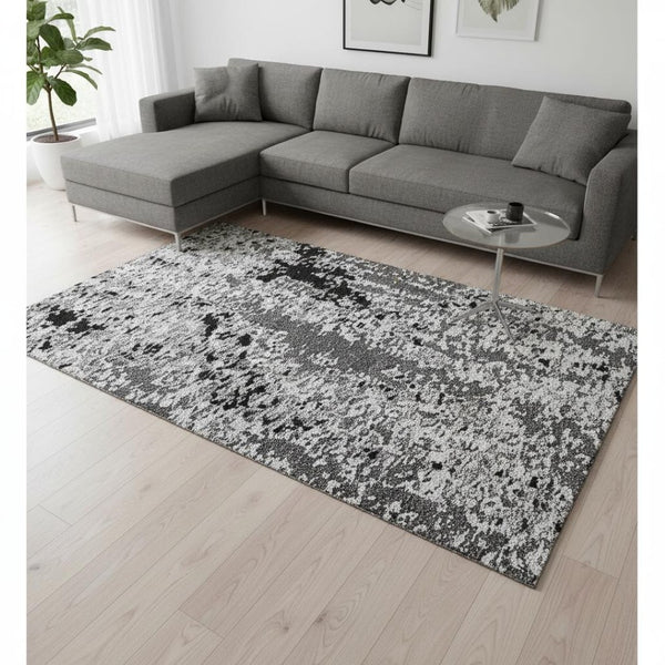 HomeRoots 8' X 10' Gray Silver and Black Abstract Area Rug - Durable, Stain-Resistant, UV Protected Design for Modern Homes 675118